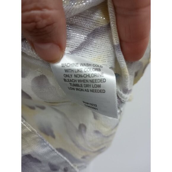 Alfred Dunner Womens Blouse size 20W Gray Yellow Metallic Animal Print Button Up - Picture 6 of 9